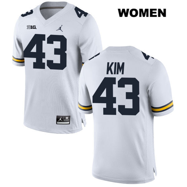 Women's NCAA Michigan Wolverines Eric Kim #43 White Jordan Brand Authentic Stitched Football College Jersey TZ25A00ZC